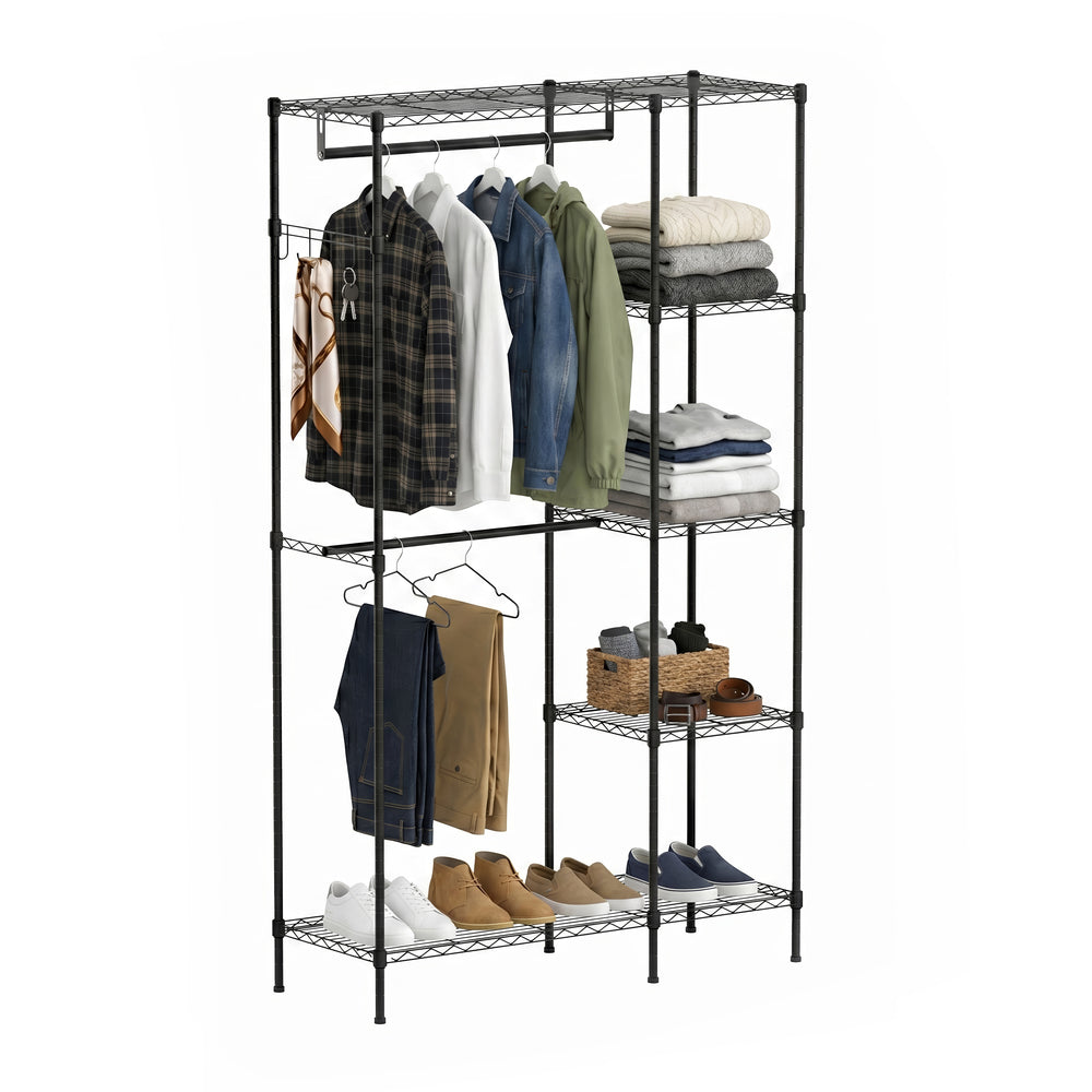 Garderobe Kleiderständer 114 x 195 cm mit 2 Stangen schwarz