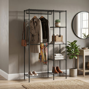 Garderobe Kleiderständer 114 x 195 cm mit 2 Stangen schwarz