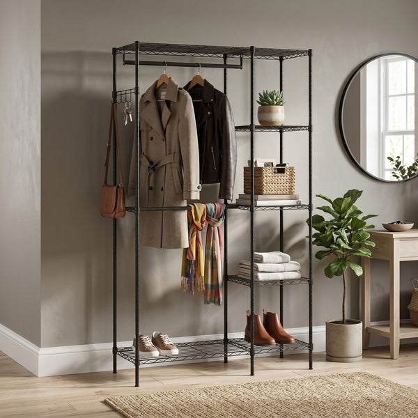 Garderobe Kleiderständer 114 x 195 cm mit 2 Stangen schwarz