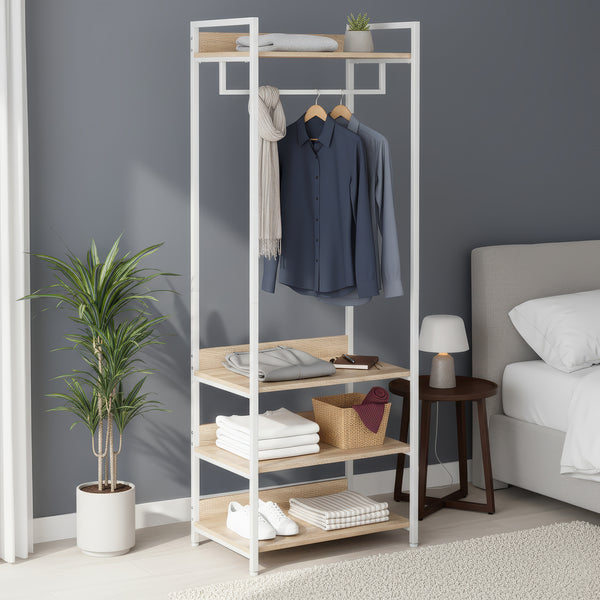 Garderobe Schuhregal 60 x 170 cm weiss/hellbraun