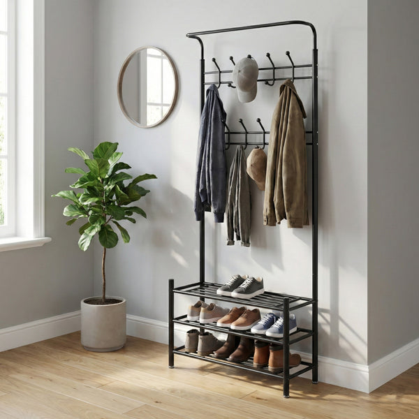 Wardrobe with 3 shoe shelves, black