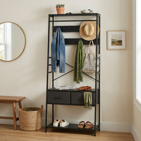 Garderobe Schuhregal mit 2 Schubladen 80 x 180 cm schwarz