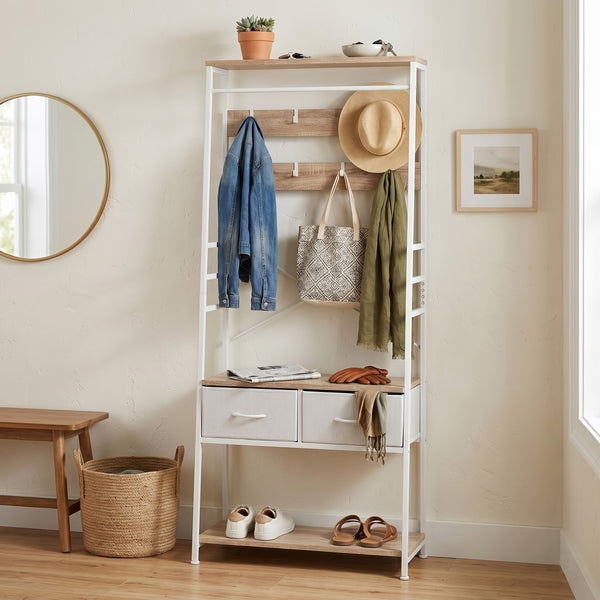 Garderobe Schuhregal mit 2 Schubladen 80 x 180 cm weiss