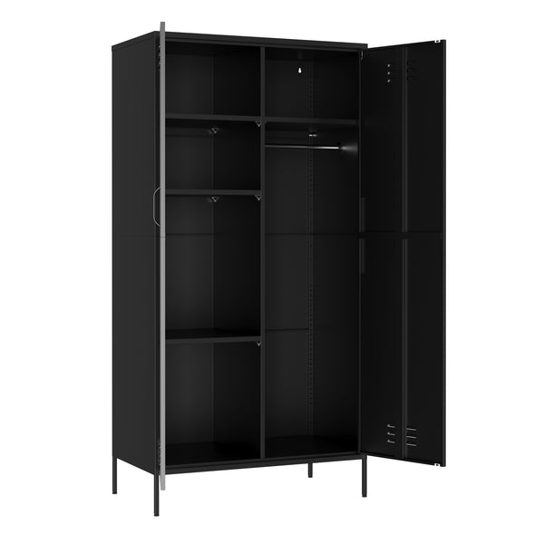 Garderobe Spind Metall mit 2 Türen 90 x 180 cm schwarz