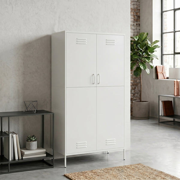 Garderobe Spind Metall mit 2 Türen 90 x 180 cm weiss