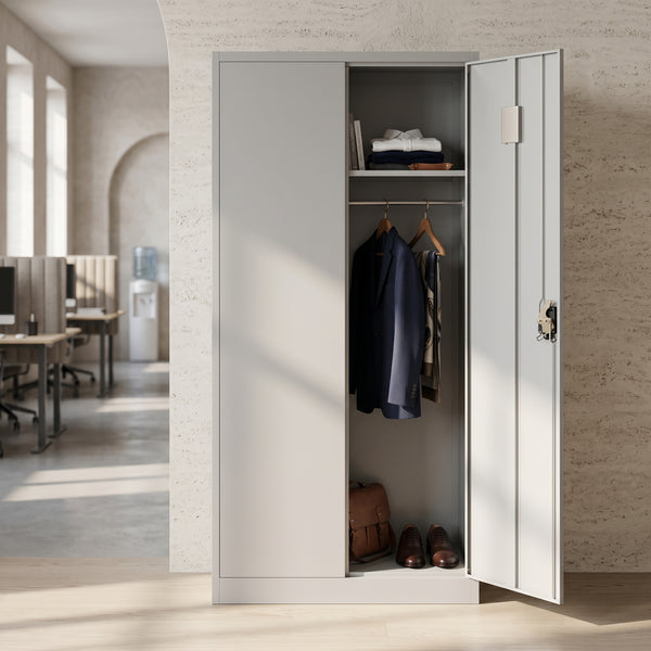 Garderobe Spind Metall mit 2 Türen 90 x 185 cm hellgrau