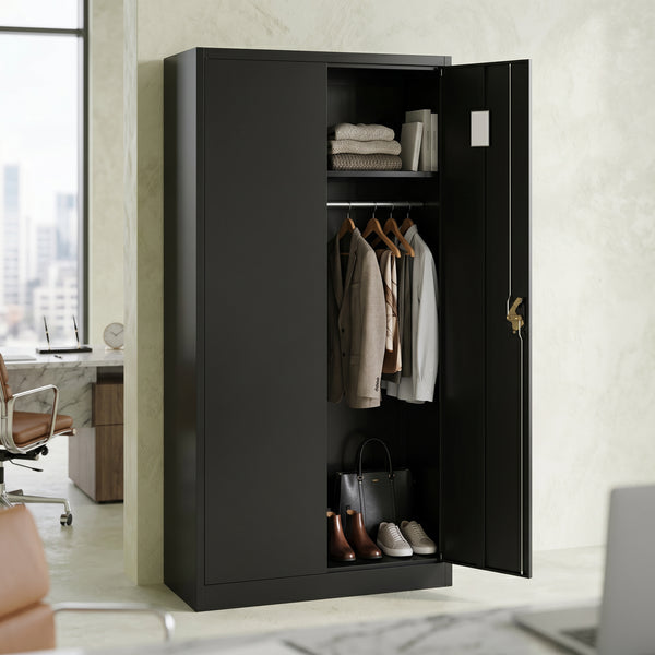 Garderobe Spind Metall mit 2 Türen 90 x 185 cm schwarz