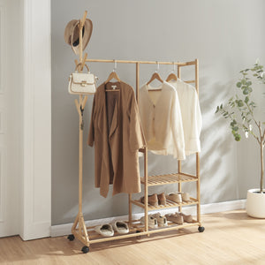 Étendoir à vêtements roulant, en bambou, 176 x 100 x 38 cm