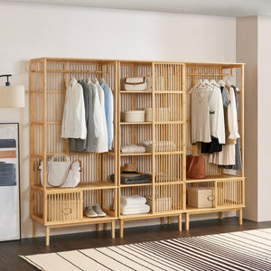 Ensemble de rangement comprenant 1 étagère autoportante + 2 portants à vêtements