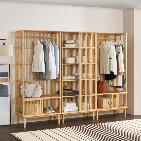 Ensemble de rangement comprenant 1 étagère autoportante + 2 portants à vêtements