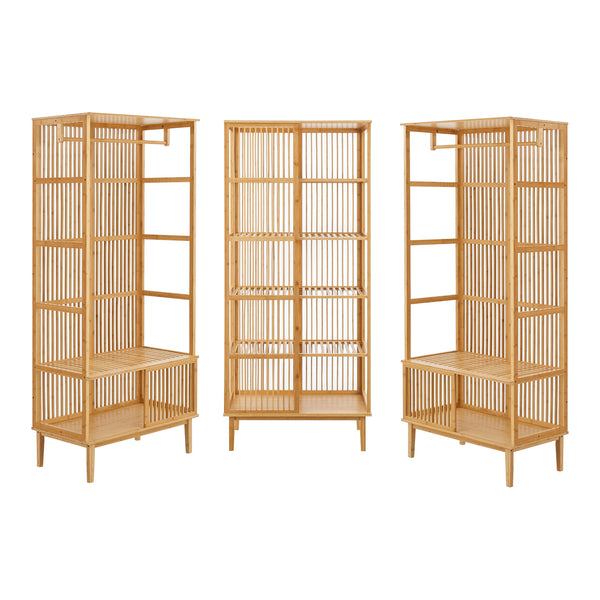 Ensemble de rangement comprenant 1 étagère autoportante + 2 portants à vêtements
