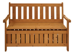 Gartenbank HWC-L68 mit Stauraum Outdoor Tanne Holz MVG 114cm braun