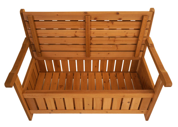 Gartenbank HWC-L68 mit Stauraum Outdoor Tanne Holz MVG 114cm braun