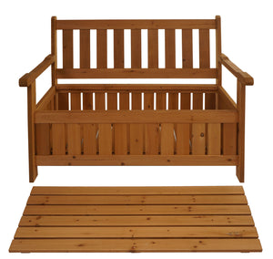 Gartenbank HWC-L68 mit Stauraum Outdoor Tanne Holz MVG 114cm braun