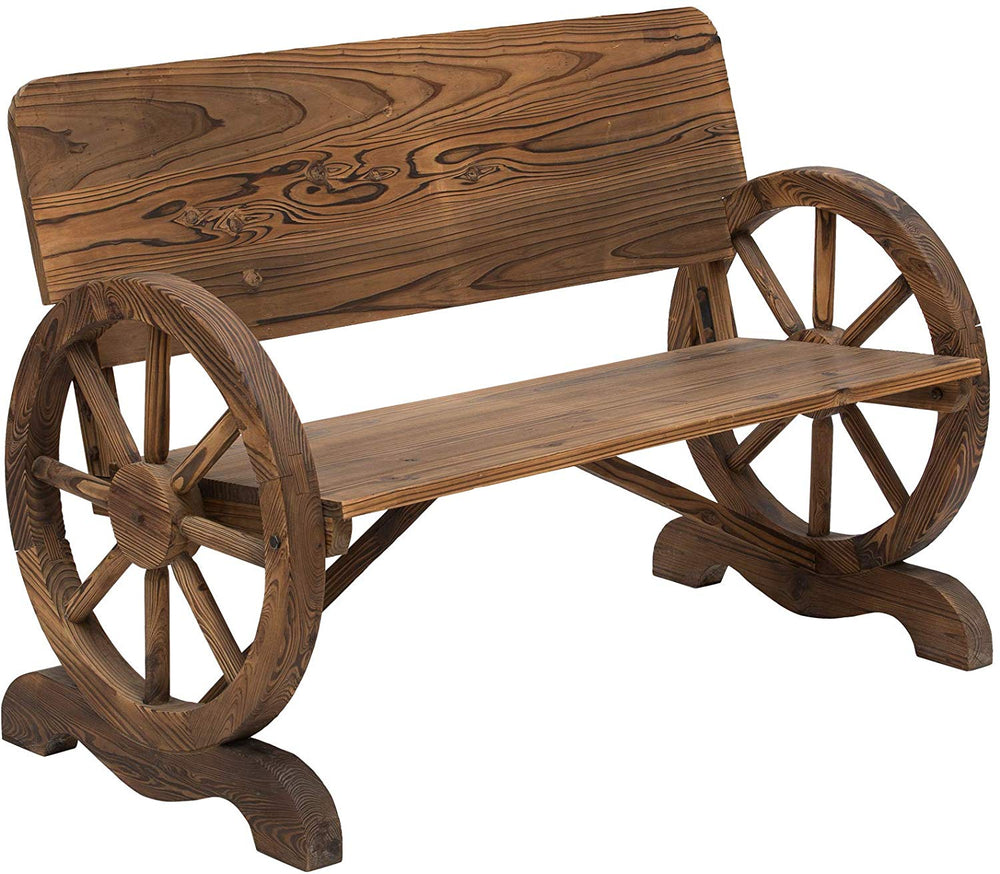 Panca da giardino con ruote da carro - legno massello
