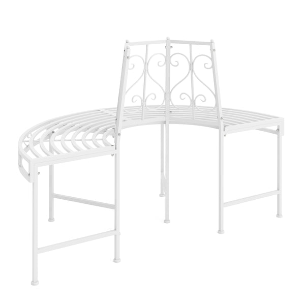 Gartenbank halbrund mit Rückenlehne LISE 124 cm weiss