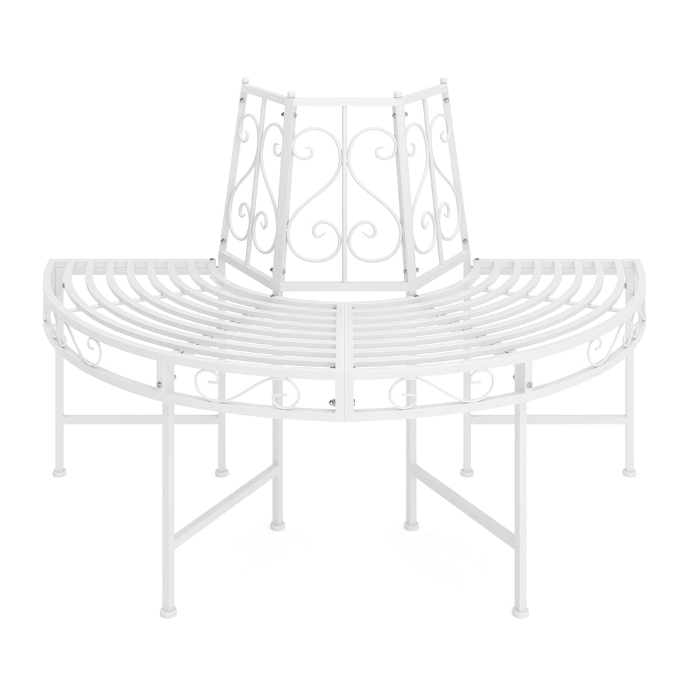 Panca da giardino semicircolare con schienale, LISE 124 cm, bianca