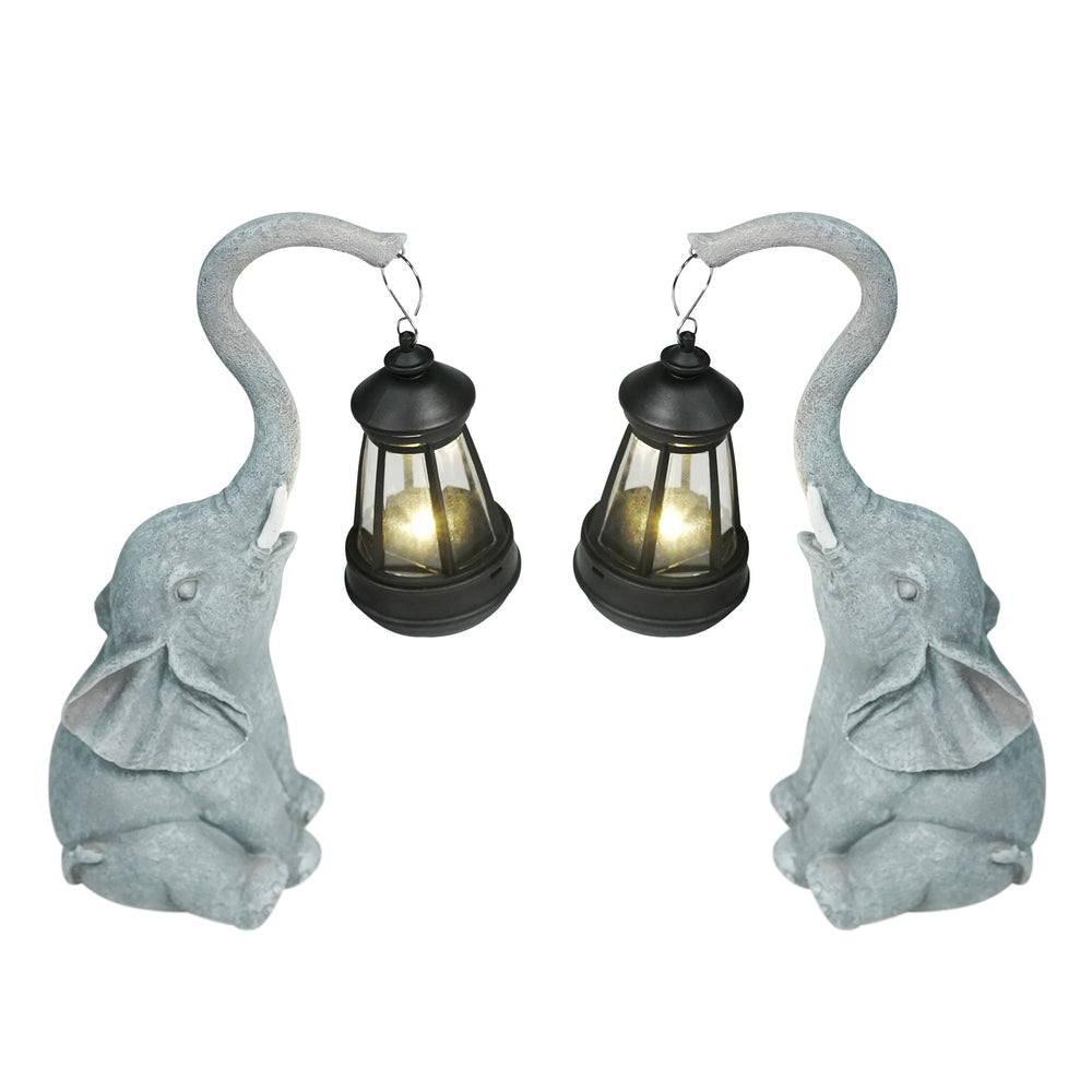 Gartenfigur Elefant mit Solar Laterne 2er Set