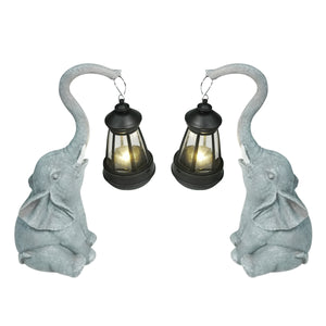 Gartenfigur Elefant mit Solar Laterne 2er Set