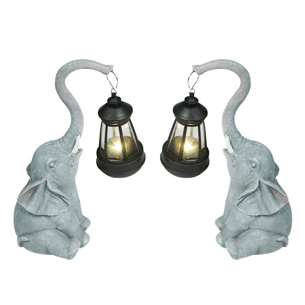 Gartenfigur Elefant mit Solar Laterne 2er Set