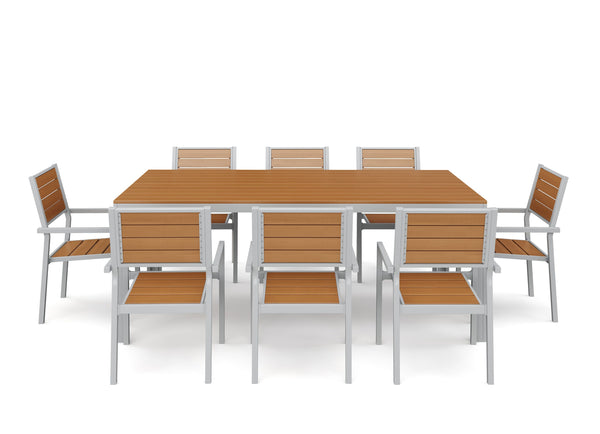 Tisch 200 cm + 8 Stühle, braun