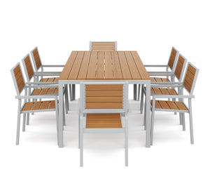 Tisch 200 cm + 8 Stühle, braun