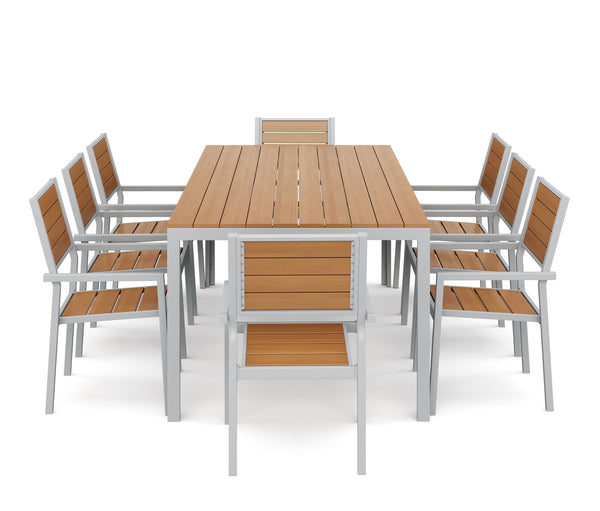 Tisch 200 cm + 8 Stühle, braun