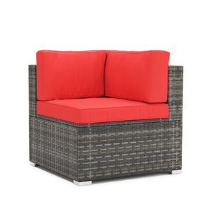 Eckteil Rattanlounge KRETA grau / rot