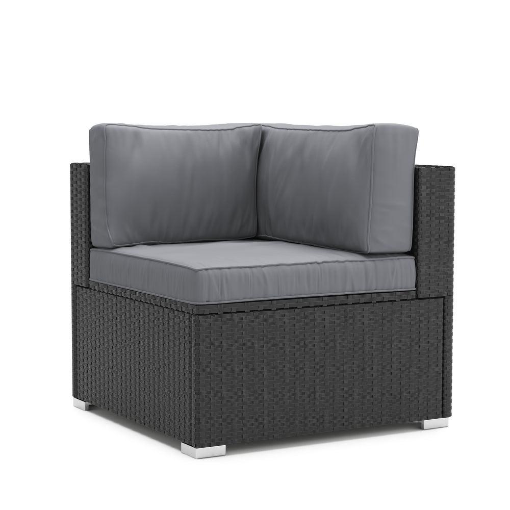 Canapé d'angle en rotin KRETA noir/anthracite 