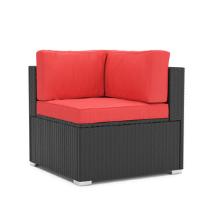 Eckteil Rattanlounge KRETA schwarz / rot