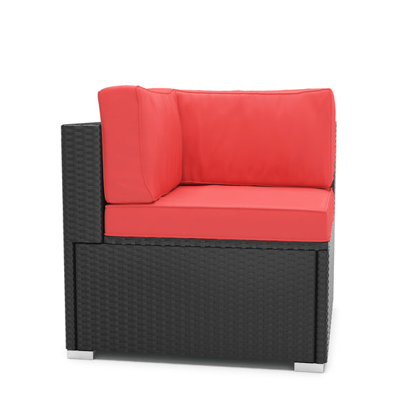 Eckteil Rattanlounge KRETA schwarz / rot