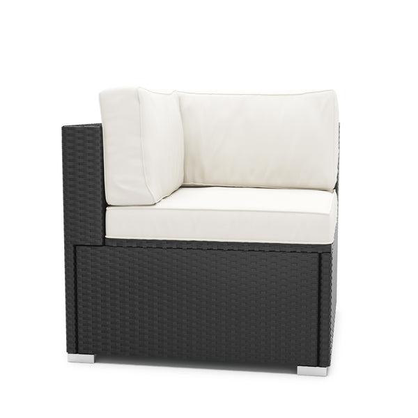 Eckteil Rattanlounge KRETA schwarz / weiss
