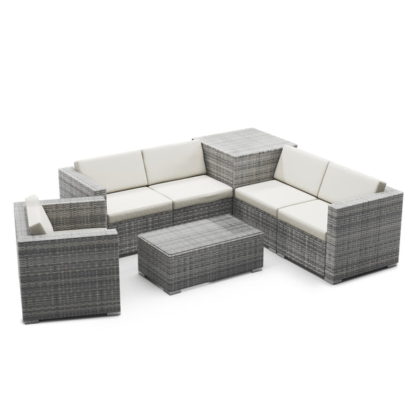 Rattanlounge BORA BORA grau mit Kissenbox