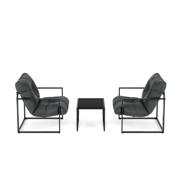Gartenmöbel Set DELANO 3-teilig anthrazit/schwarz