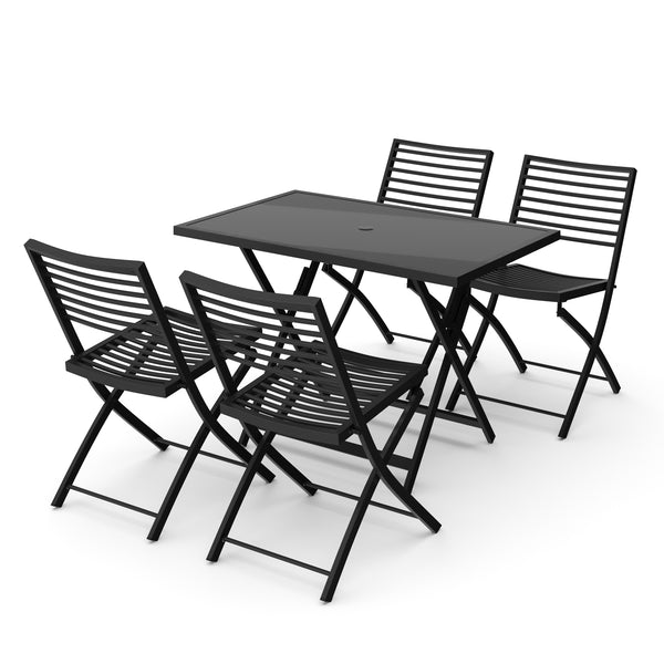 FABRICE garden furniture set with parasol hole, black