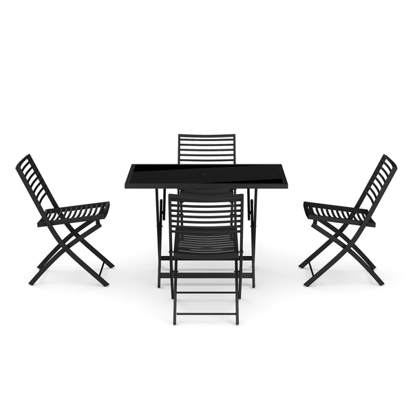 FABRICE garden furniture set with parasol hole, black