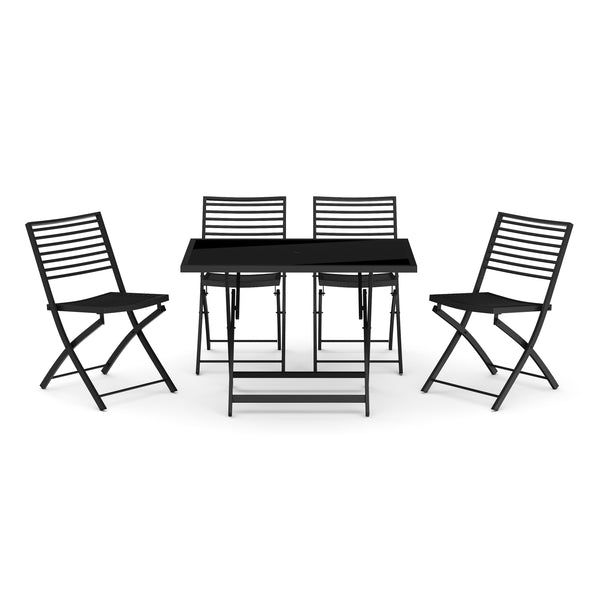 FABRICE garden furniture set with parasol hole, black