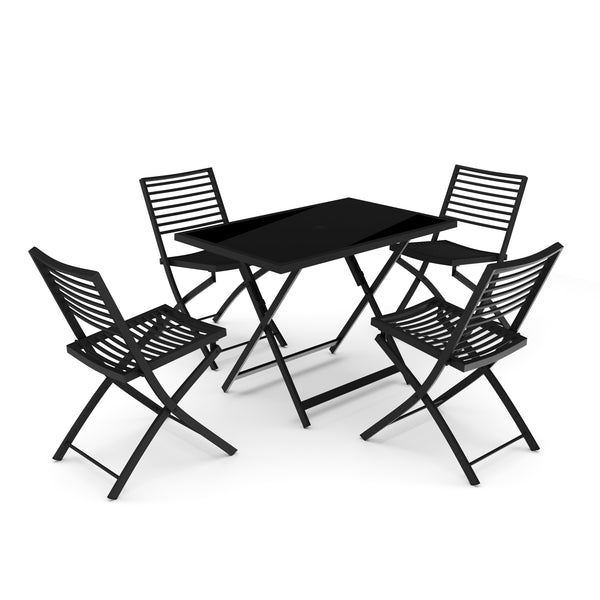 FABRICE garden furniture set with parasol hole, black