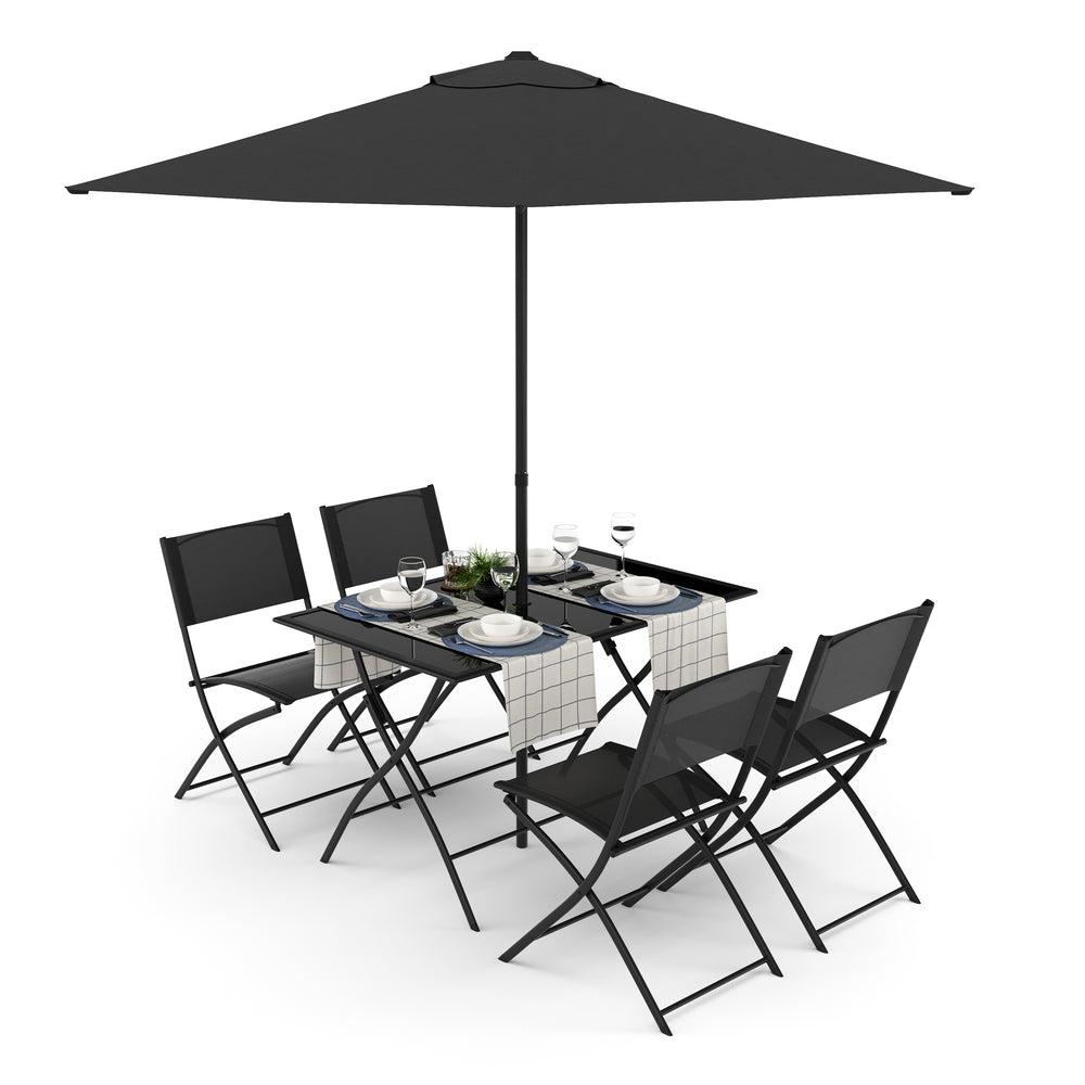 FILIPPO garden furniture set with parasol, black