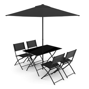 Gartenmöbel Set FILIPPO mit Sonnenschirm schwarz