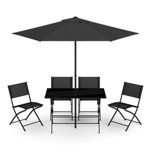 Gartenmöbel Set FILIPPO mit Sonnenschirm schwarz