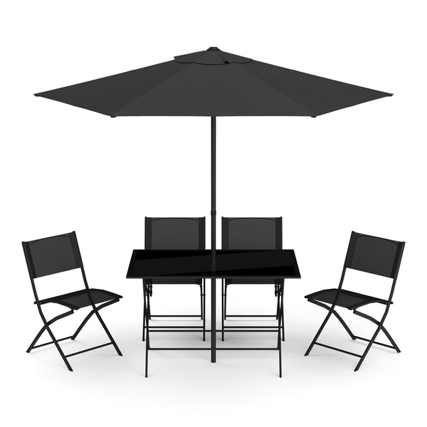 Gartenmöbel Set FILIPPO mit Sonnenschirm schwarz