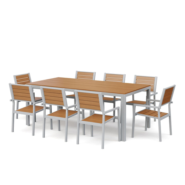 Tisch 200 cm + 8 Stühle, braun