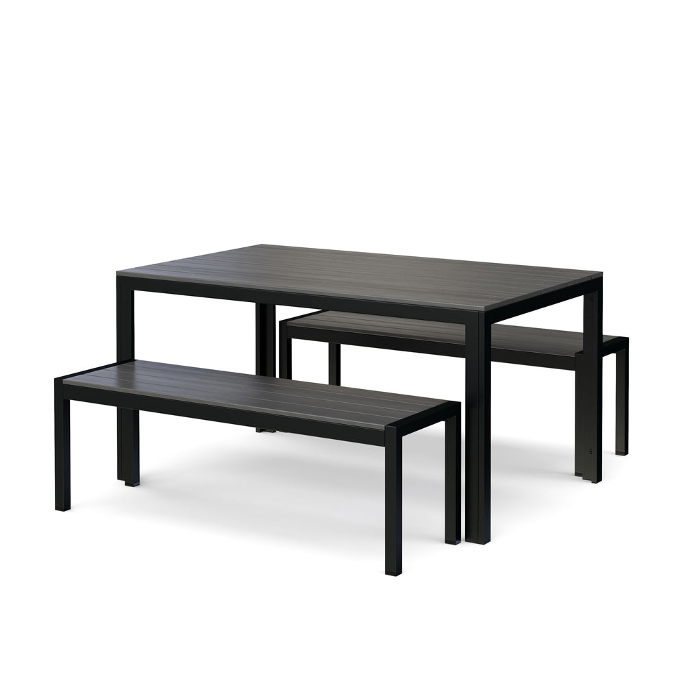 Garden furniture: Table 150 cm + 2 benches, grey/black