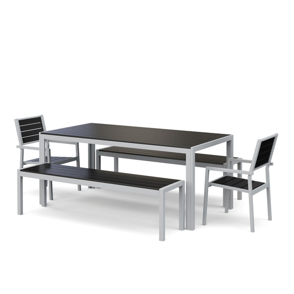 Tisch 180 cm + 2 Stühle + 2 Bänke, anthrazit