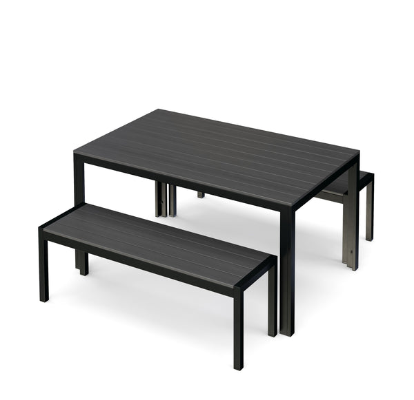 Gartenmöbel Tisch 150 cm + 2 Bänke grau / schwarz
