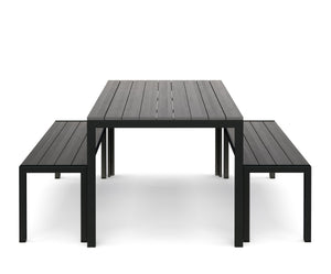 Gartenmöbel Tisch 150 cm + 2 Bänke grau / schwarz