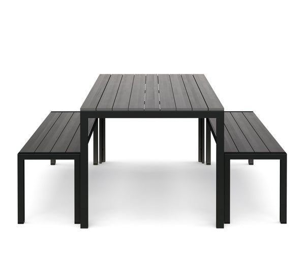 Gartenmöbel Tisch 150 cm + 2 Bänke grau / schwarz