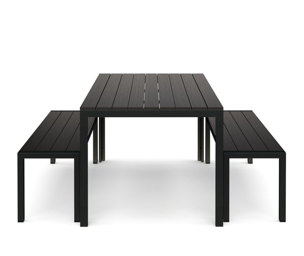 Gartenmöbel Tisch 150 cm + 2 Bänke schwarz