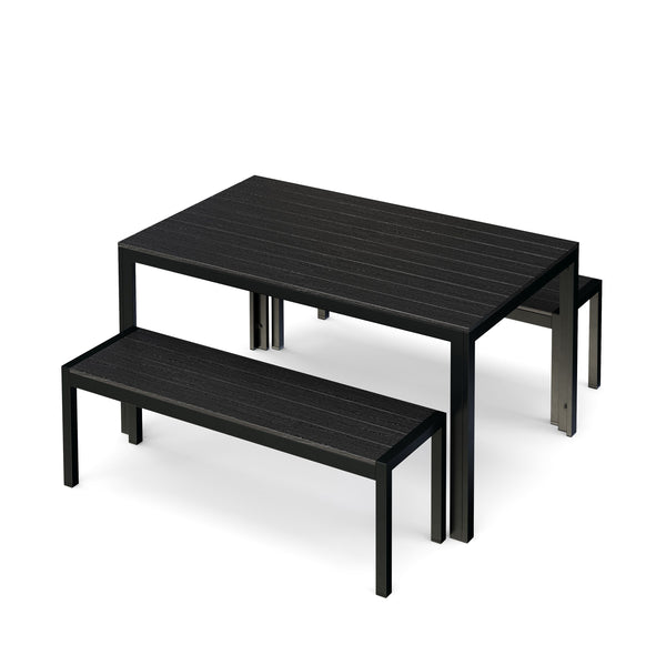 Gartenmöbel Tisch 150 cm + 2 Bänke schwarz